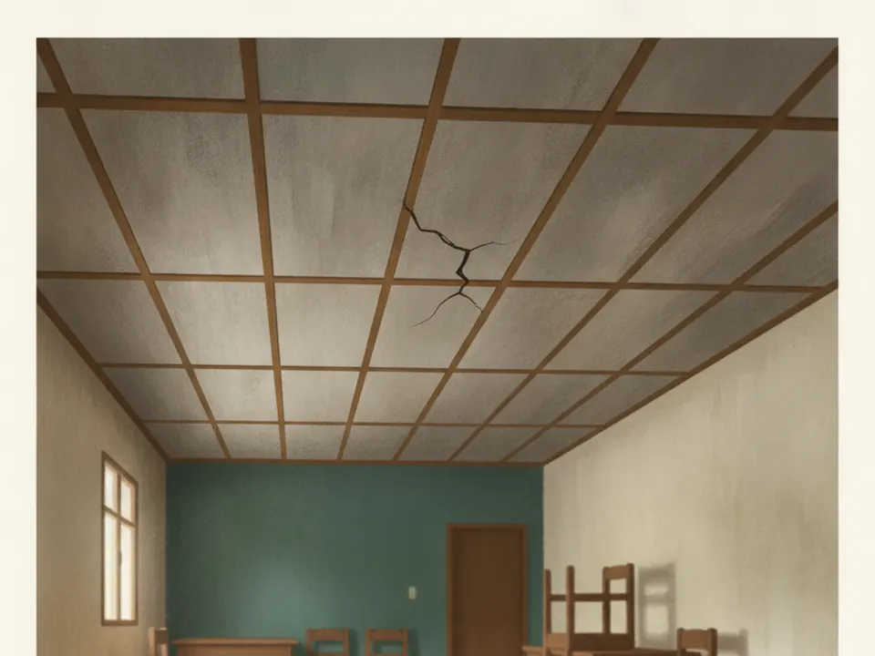 Cielo raso viejo de fibrolit con juntas a la vista