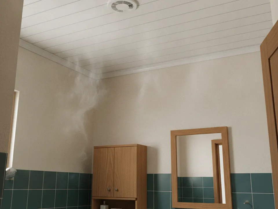Cielo raso de tablilla de PVC blanca en un baño